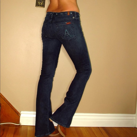 7 For All Mankind Womens Jeans Size 25 Crystal A Pocket Flare Stretch Dark Denim - Picture 2 of 9